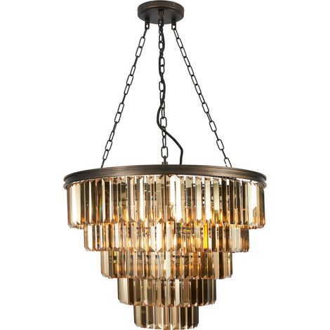 Visconte Ingot Ceiling Pendant 10 Light With 5 Tier Crystal Effect Shade- Bronze (1/5)