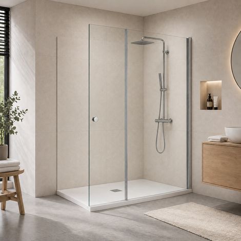 Onbath's Paroi de douche à l'italienne 60+40 cm déflecteur en verre transparent anticalcaire profilés chromés
