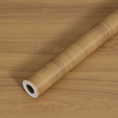 Selbstklebende Tapete in hellbrauner Eichenholzoptik, 45 cm x 2 m, natürliche Holzmaserung, gestreift, rustikal, selbstklebend, abnehmbar, wasserfest, Vinylfolie