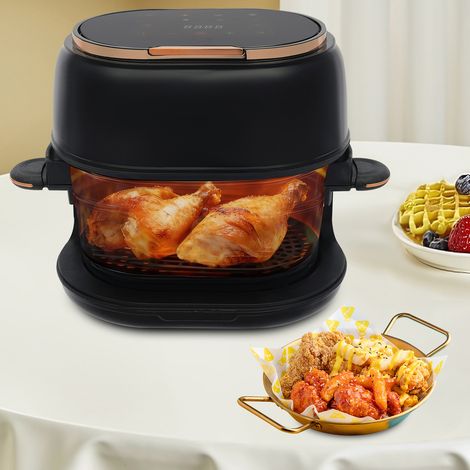Freidora de aire 4L, cesta de fritura de vidrio, freidora de aire con pantalla táctil LED digital, 9 menús, 1-60 min, ventana visible, Max Crisp, asar, hornear, apta para lavavajillas (1/5)