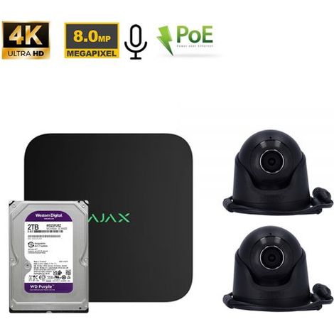 Ajax Kit videosorveglianza NVR 8 Canali + Telecamere TurretCam 8Mp Nero + HDD 2Tb - 70938 NR.02 Telecamere