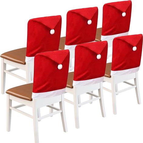 Fundas para sillas con gorro de Papá Noel rojo (6 piezas, 63 x 50 cm): la elección perfecta para mesas navideñas y decoración del hogar.