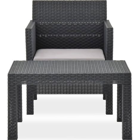 Salon de jardin 2 pcs Mobilier de jardin avec coussin PP Rotin Anthracite (1/5)