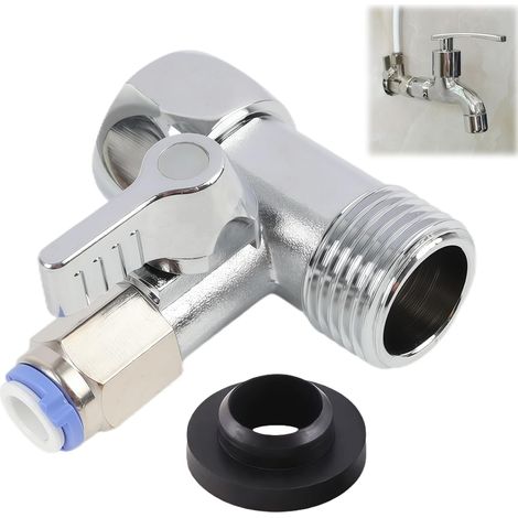 Vanne D'arrêt Adaptateur En T 1/2x1/2x1/4 Raccord Adaptateur D'eauRépartiteur de Jardin, Adaptateur de Raccord D'eau en T, Connexion de 2 Appareils, avec Joint en Caoutchouc (1/5)