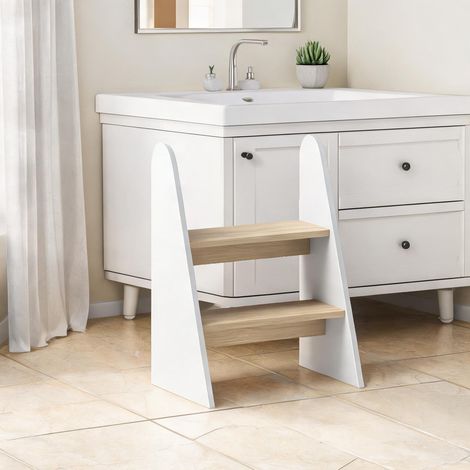Marchepied enfant 2 marches MDF blanc bords arrondis blanco (1/5)