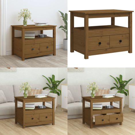 Table basse Marron miel 71x49x55 cm Bois massif de pin - Table Basse - Meuble TV - Table D'appoint - Table Ronde - Mobilier Salle Séjour - Home & Living (1/5)