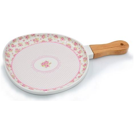 Paletta Vassoio in Porcellana con Manico in Legno Decoro Rose 19 cm (1/2)