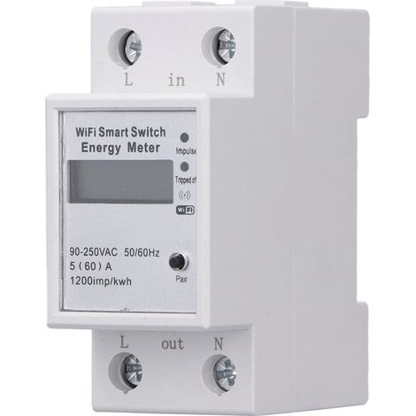 Compteur d'énergie intelligent Wi-Fi avec écran LCD pour usage domestique, compatible Tuya monophasé 2P, montage sur rail DIN, ZMAI-90 AC90-250V (1/5)