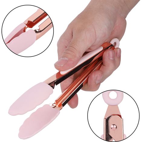 1 pince à barbecue en acier inoxydable antiadhésive avec trou de suspension (rose) (1/5)