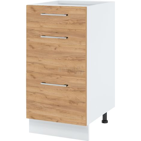 Casserolier Bellissi Chene L 40 cm - Porte avec poignée apparente Coulisses tiroir sans amortisseur Décor chêne brut (1/5)