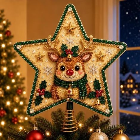 Neues Produkt: Sternförmige Weihnachtsbaumspitze aus Acryl, 10 x 10 x 0,2 cm – Rentier