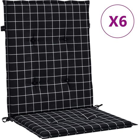 Coussins de chaise à dossier bas lot de 6 noir à carreaux tissu (1/5)