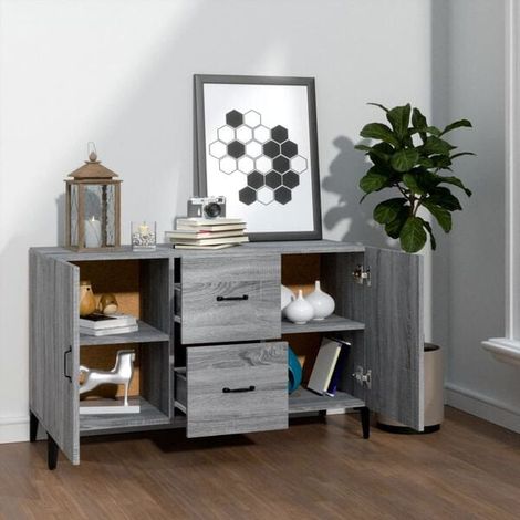 Buffet Bas de Cuisine 100x36x60 cm, Meuble Rangement avec Portes et Étagères, Style Moderne en Bois d'Ingénierie, Couleur Gris Sonoma, pour Salle à Manger ou Salon (1/5)