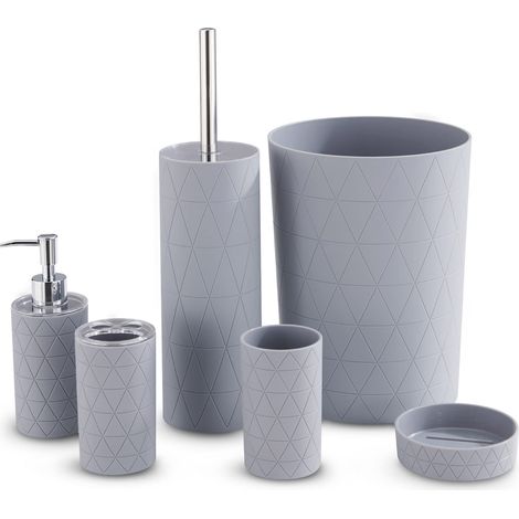 Ensemble de 6 Accessoires pour Salle de Bain et évier – Kit de Rangement Comprenant gobelet, Brosse à Dents et Porte-Brosse de Toilette, Distributeur de Lotion, Porte-Savon (1/5)