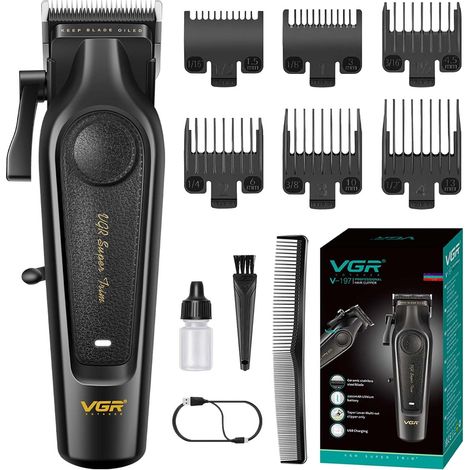 Professional Men's Hair Clipper with Adjustment Lever Pro Cordless Hair Clipper with Ceramic Blades, Comes with 6 Guide Combs, USB Charging and LED Indicator (1/5)