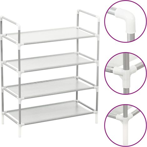 Étagère à chaussures 4 étagères-Meuble à chaussures-Étagère de rangement Métal et tissu intissé Argenté 860348 (1/5)