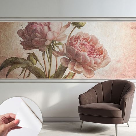 Papier peint adhésif décoratif pour salon chambre et cuisine Facile à poser avec colle Pivoines délicates 250x104 cm (1/5)