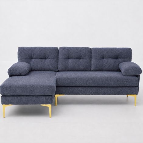 CHICFURN Divano angolare reversibile 187,5 cm in ciniglia blu, 3 posti, piedini in metallo (1/5)