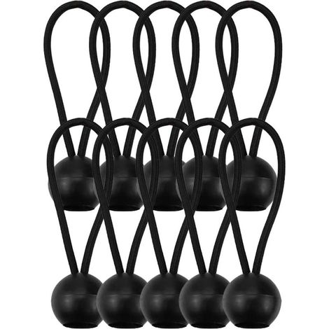 Lot de 10 petits tendeurs réglables avec boule, robustes et résistants pour tentes, mâts, bagages et bannières (noir). (1/5)