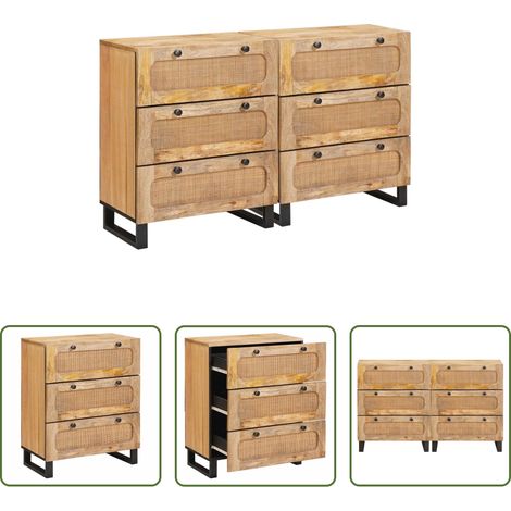 vidaXL Mango-Holz - Sideboard 2 pcs Braun 60 x 33 x 75 cm Massivholz Mango (1/5)