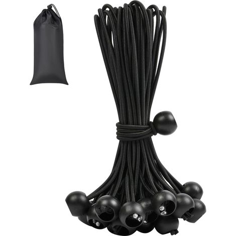 Tendeur Elastique, 25pcs 20cm Tendeur Bache avec Boules, Sandow Elastique Caoutchouc, pour Bâche, Adapté aux Tentes, Bannières, Filets, Rideaux Harnais d’Extension (Noir) (1/5)