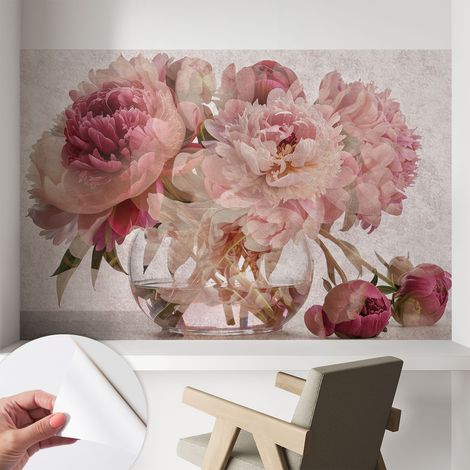 Papier peint adhésif avec colle pour décoration moderne de salon chambre à coucher cuisine et bureau Facile Le charme des pivoines 104x70 cm (1/5)