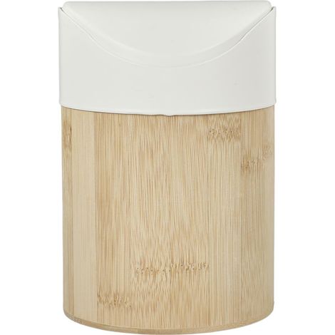 Mini poubelle 1L bambou blanc 11,8 × 11,8 × 17 cm (1/5)