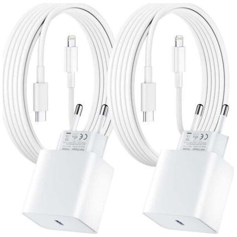 Lot de 2 pour Chargeur Rapide iPhone, 20W PD USB-C Prise Secteur avec 2m Câble USB C vers Lightning pour iPhone 14/14 pro/13/13 Pro/13 Pro Max/13 Min (1/4)