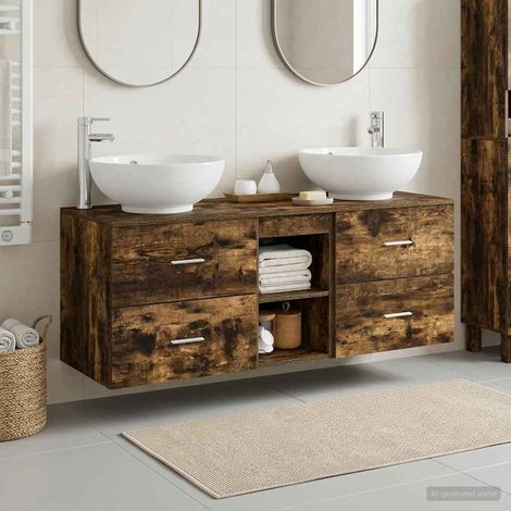 vidaXL Bathroom Furniture Set 3 pcs Smoked Oak 129 x 44.5 x 80 cm (1/5)