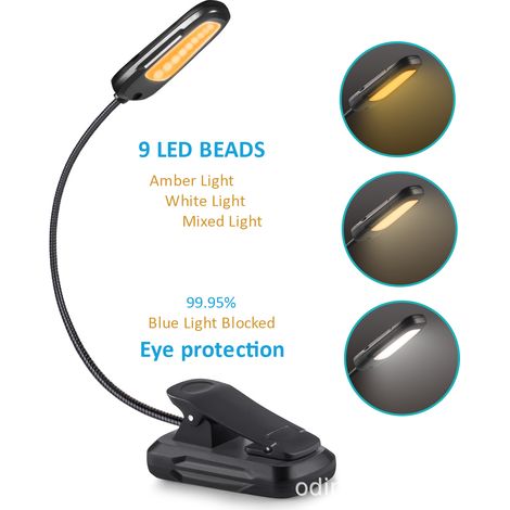 Lampe de Lecture, 9 LEDs Liseuse Lampe Clip USB Rechargeable, 360°Cou Flexible, 3 Température de Couleur(Blanc/Chaud/Blanc Chaud), Mini Veilleuse pour Lire au Lit,Enfant,Kindle,Voyage,Camping