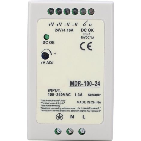 Alimentation à découpage sur rail DIN BERM MDR-100-24 : Sortie 100 W/24 V/1,3 A, Entrée 100-240 V CA