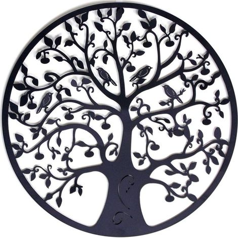 Décoration murale en métal Arbre de Vie, Décoration murale en métal, Décoration intérieure, Suspension murale 30x30 cm Noir, Noir (1/5)