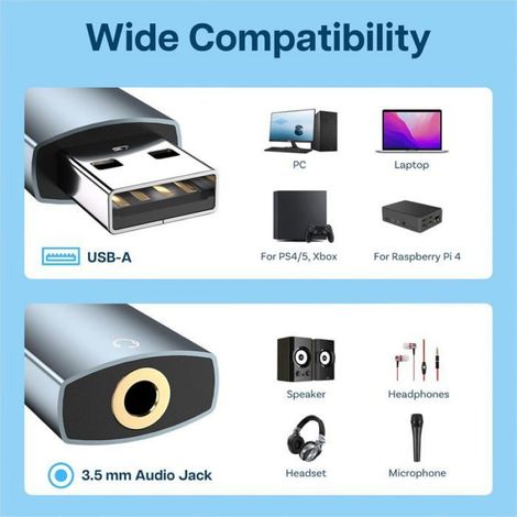 Adaptateur Audio Usb Vers Jack 3,5Mm - Carte Son Externe - Prise Jack Usb Casque Et Microphone - Compatible Avec Ps5, Ps4, Ordinat (1/4)