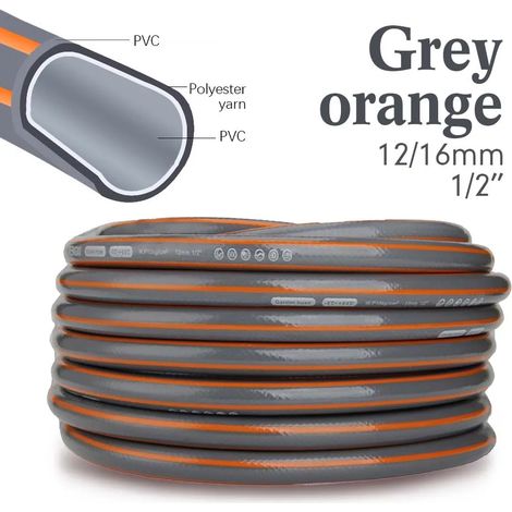 Tuyau d'arrosage en PVC 1/2" (B-Gris orange-6 m) avec colle triple couche, écologique, résistant à la chaleur et durable. Idéal pour l'arrosage du jardin, des fleurs, de la maison et le lavage de voit (1/5)