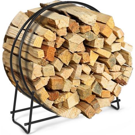 Support a bois de chauffage cercle en bois de tuyau support de stockage de bois de chauffage facile a assembler noir (1/5)