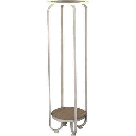 Mesa con Luz LED 20W 3000K, Cargador inalámbrico, 112,5cm en Blanco y Madera
