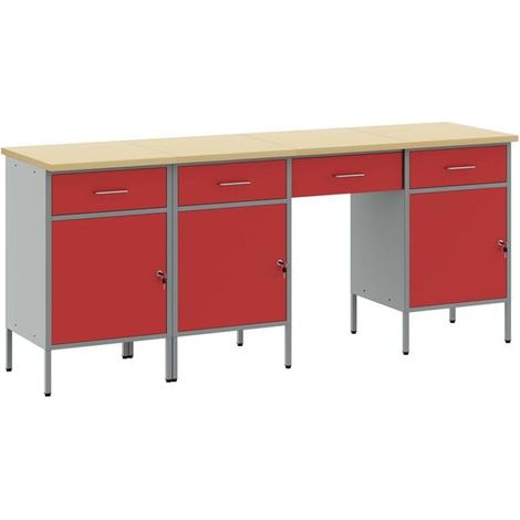 Armoire de travail quatre pièces en bois d'ingénierie rouge et acier (1/5)