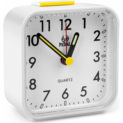 royaluxe - Réveil Analogique Silencieux, Réveil Matin Réveil de Quartz Plastique De Chevet, Petit Réveil à Piles sans Tic-Tac, Réveil De Voyage avec Lumineux Snooze pour Chambre à Coucher (Blanc), (1/5)