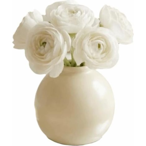 Fleurs artificielles avec vase en céramique, roses d'hortensia réalistes en soie, fleurs artificielles minimalistes et élégantes (fleur blanche) (1/5)