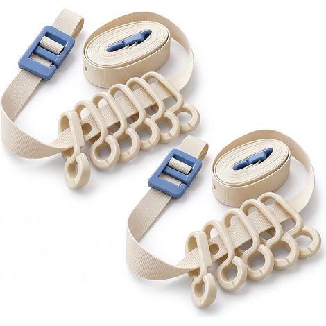 Corde à linge réglable (lot de 2), robuste et portable avec boucle, installation sans perçage pour usage intérieur et extérieur, sangle antidérapante (beige). (1/5)