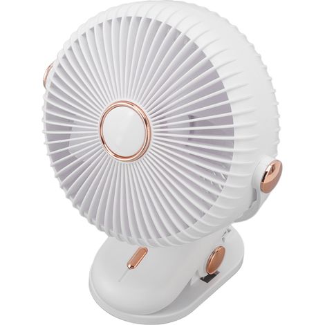 Ventilateur de bureau à pince, 3 vitesses de ventilation, design sécurisé, compact et portable, idéal pour la maison, les dortoirs et les poussettes (blanc). (1/5)