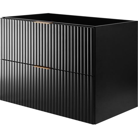Mobile lavabo, Nero, 80 x 57 x 46 cm, maniglia dorata, senza piano di lavoro (1/5)