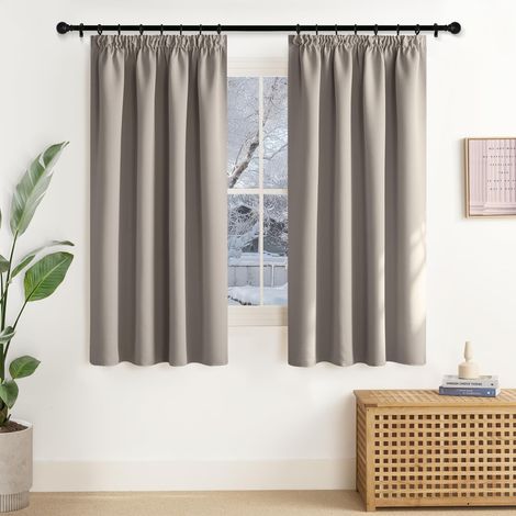 Rideaux et Draperies Intérieurs Occultant Thermique Court Petit Panneaux Galon Fronceur Decoration Chambre Maison Cuisine, L140xH145cm, Beige Gris, 2 Pièces (1/5)