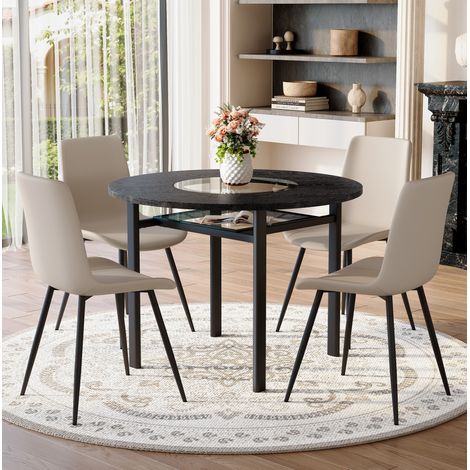 Conjunto de mesa redonda Ø100 cm y 4 sillas PU, negro y gris DESVIAE (1/5)
