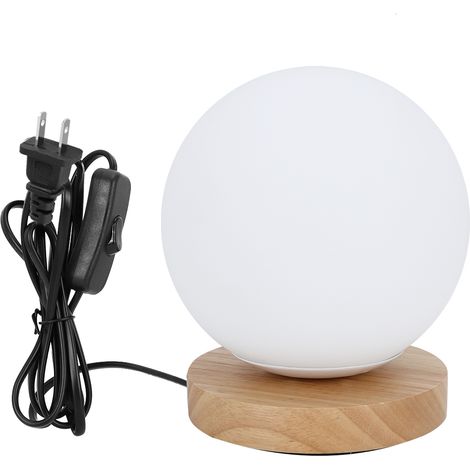 Lampe de chevet Bois naturel Abat-jour verre rond Design polygonal E26 pour chambre salon bureau (1/5)