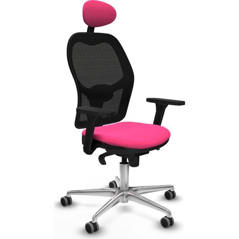 Jorquera sincro malla negra similpiel rosa brazos 3D base aluminio cabecero fijo ruedas 65mm engomada (1/5)