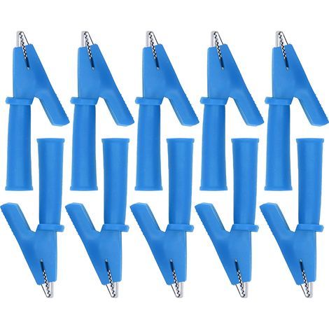 10Pcs Pinces crocodiles pour cordons de test Pinces multimètre de sécurité isolées en laiton PVC pour fiche banane 4 mm Bleu (1/5)
