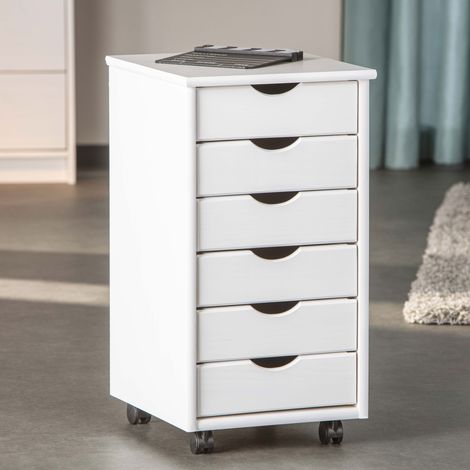 Meuble de rangement 6 tiroirs en pin massif blanc - MODULAR
