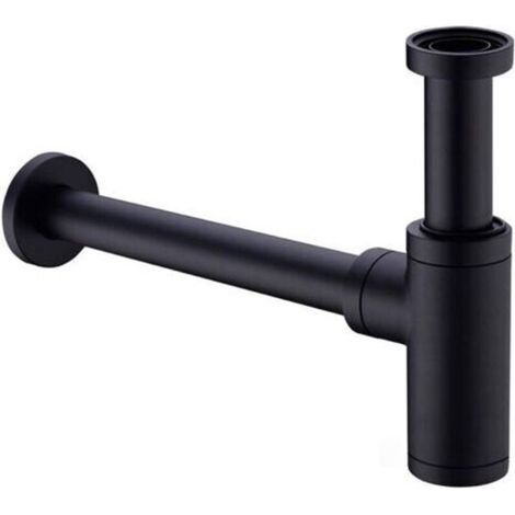 Waschbecken-Siphon aus Messing, Universal-Siphon mit 200-mm-Verlängerungsrohr, 1 1/4 x 32 mm, verstellbar, geruchs- und auslaufsicher, mattschwarz - Crezuo