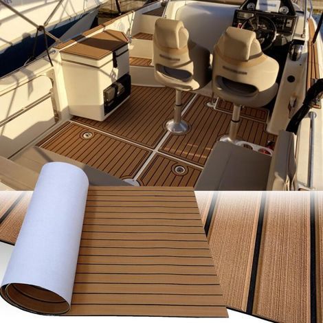 1 tappetino antiscivolo in schiuma EVA, 240x112 cm, autoadesivo, effetto legno di teak, ideale per barche, piscine e scale. (1/5)